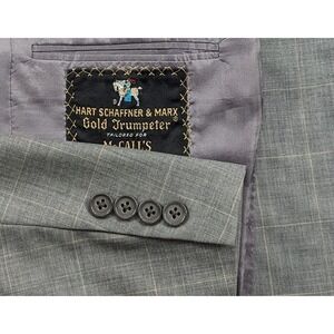 Hart Schaffner Gold Trumpeteer Wool Sports Blazer Suit Jacket Gray 44L Window